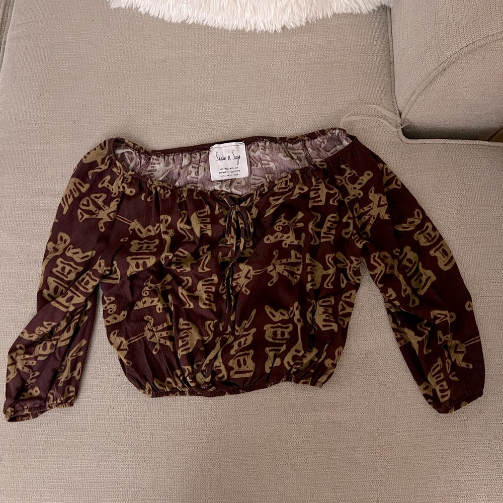 Sadie & Sage Crop Bohemian Off the Shoulder Casual Top Size Small